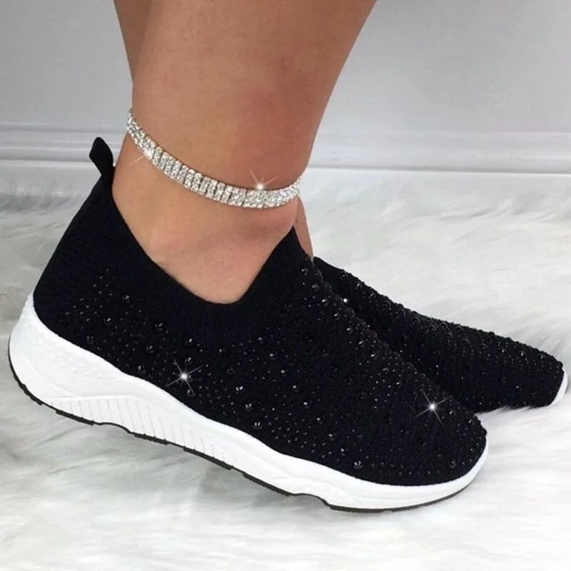Knit Mesh Crystal Sneakers Women Comfortable Breathable